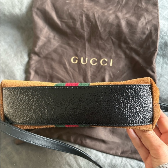 GUCCI Ophidia suede and patent leather crossbody bag, brown and black - Picture 5 of 6